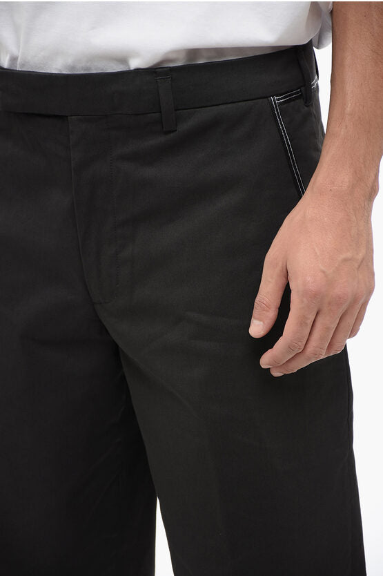 コットン ブレンド スリム フィット パンツ ウィズ テープ ディテール