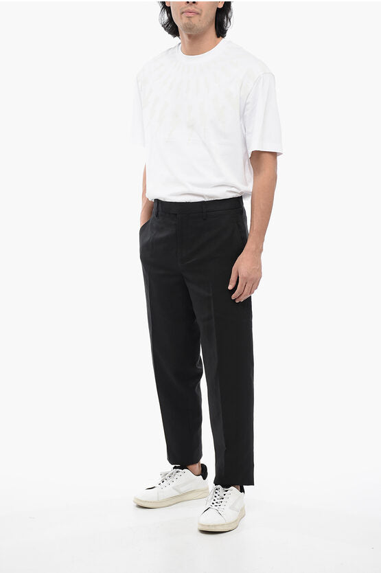 リネン ブレンド スリム フィット パンツ ウィズ ベルト ループ