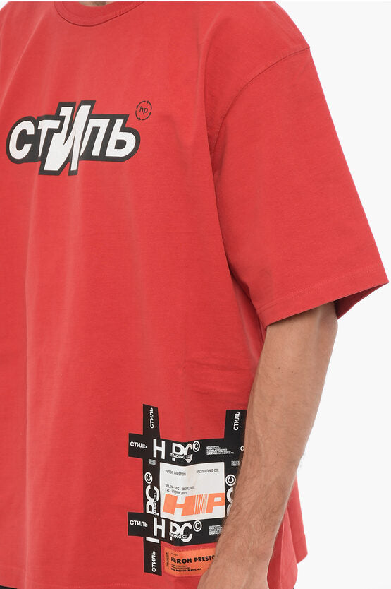 プリント コットン クルーネック Tシャツ