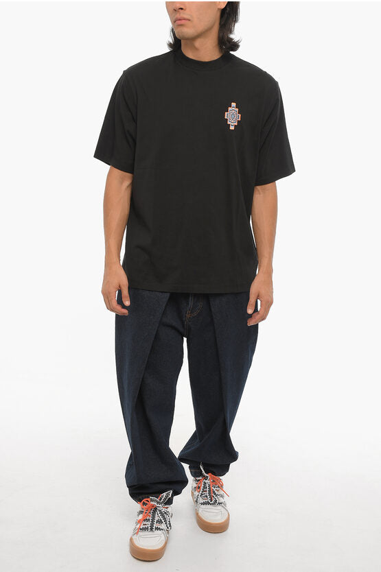 ソリッド カラー オプティカル クロス クルーネック Tシャツ