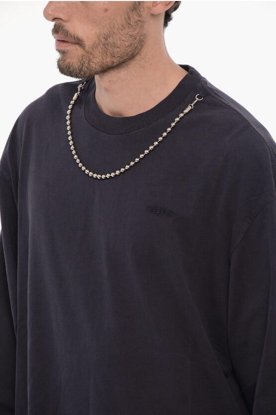 ロング スリーブ クルーネック Tシャツ ウィズ シルバートーン チェーン