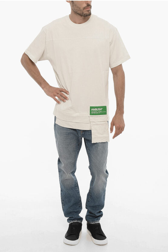 ソリッド カラー クルーネック Tシャツ ウィズ ウエスト ポケット