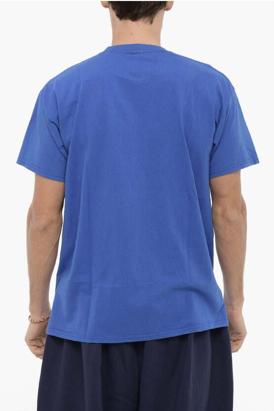 コントラスト アンド エンボス加工 プリント クルーネック Tシャツ