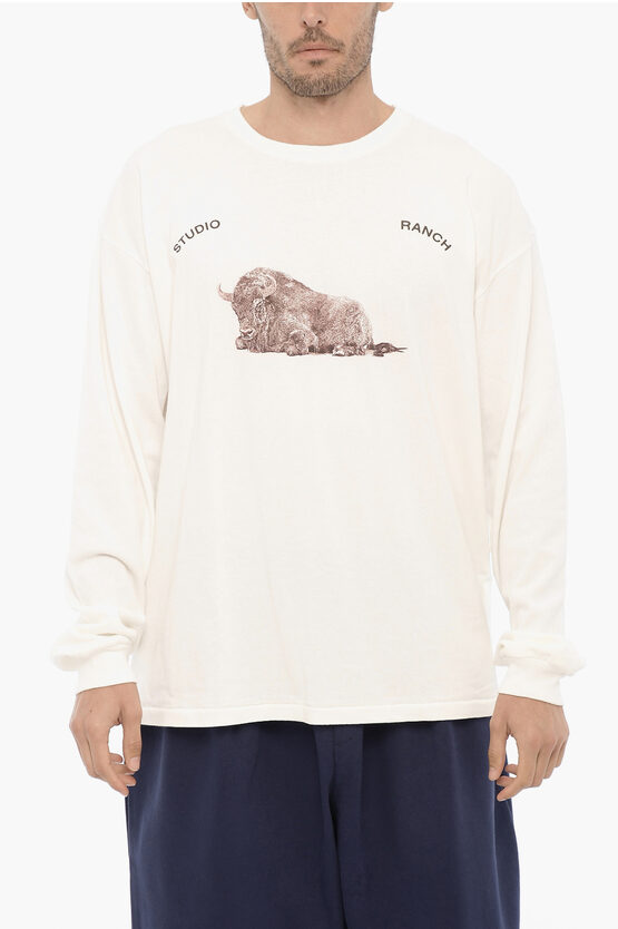 ロング スリーブ スタジオ クルーネック Tシャツ ウィズ フロント プリント