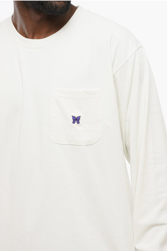 ロング スリーブ クルーネック Tシャツ ウィズ ブレスト ポケット アンド バター