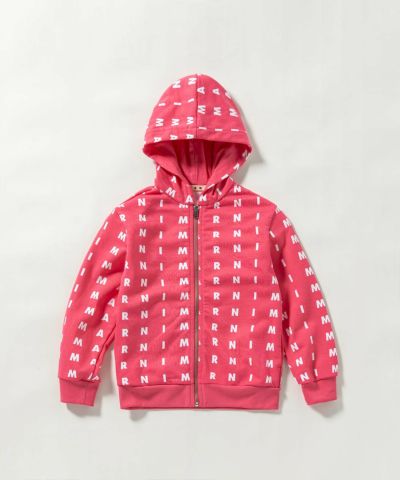 MARNI(マル二)Kids & Junior 総柄ブランドロゴジップアップフーディーパーカー