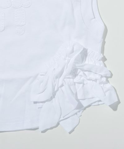 MARNI(マルニ)Kids & Junior ワンポイントブランドロゴ襟付き半袖ペプラムTシャツカットソー