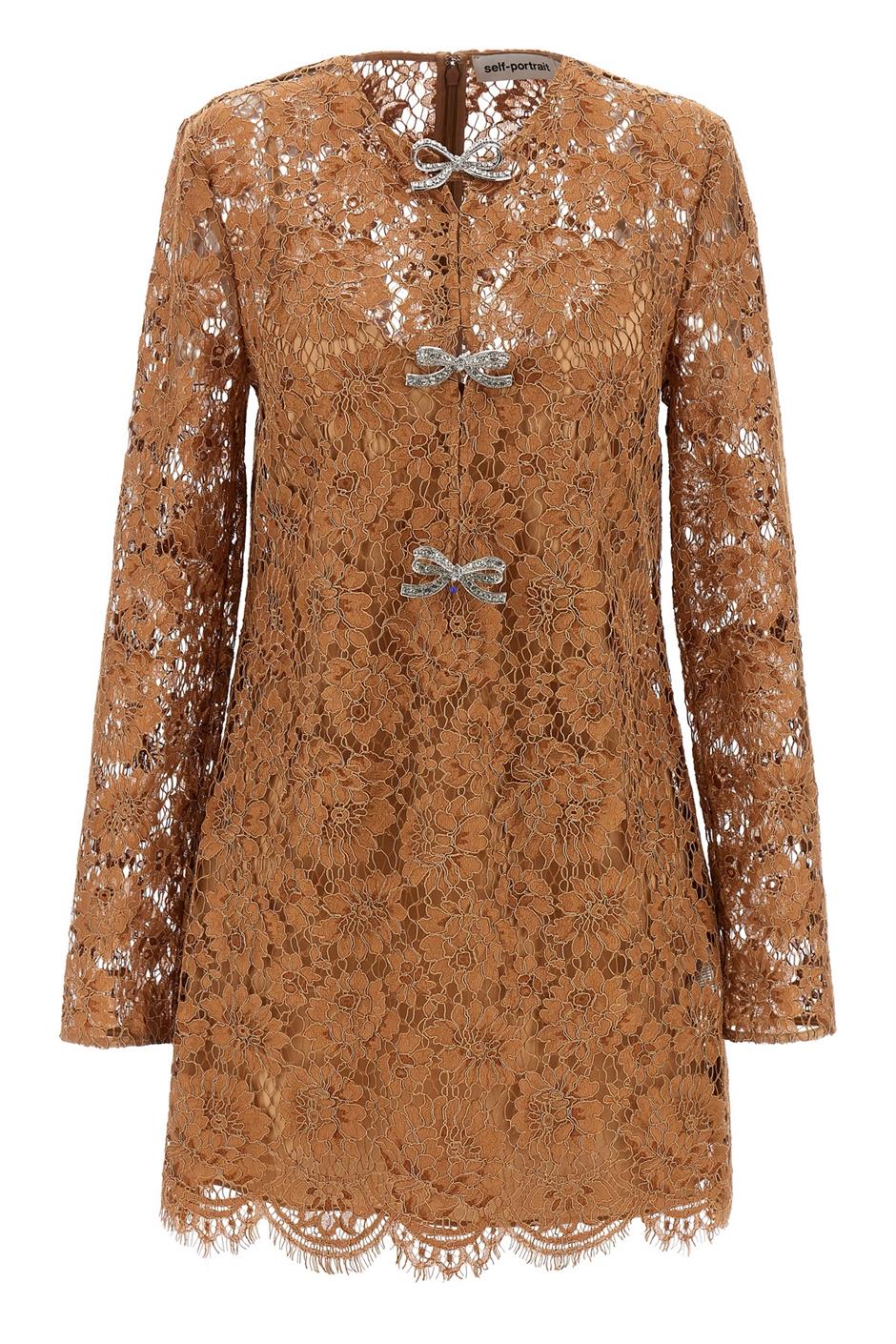 'Tan Lace Bow Mini' ドレス