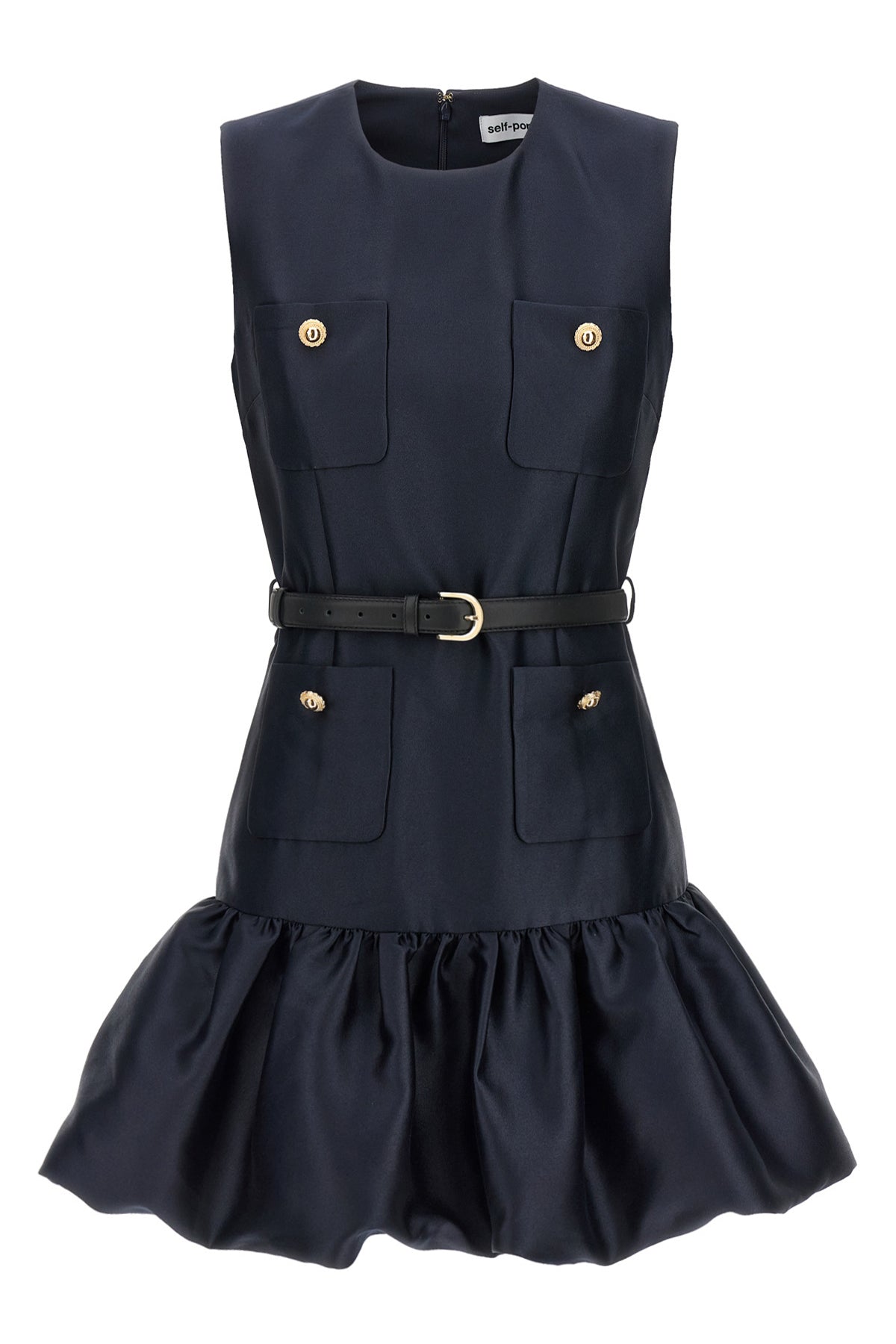 SELF PORTRAIT レス飾りフレアミニトレス AW23096SBL NAVY Navy Taffeta Mini Dress – self-portrait-US