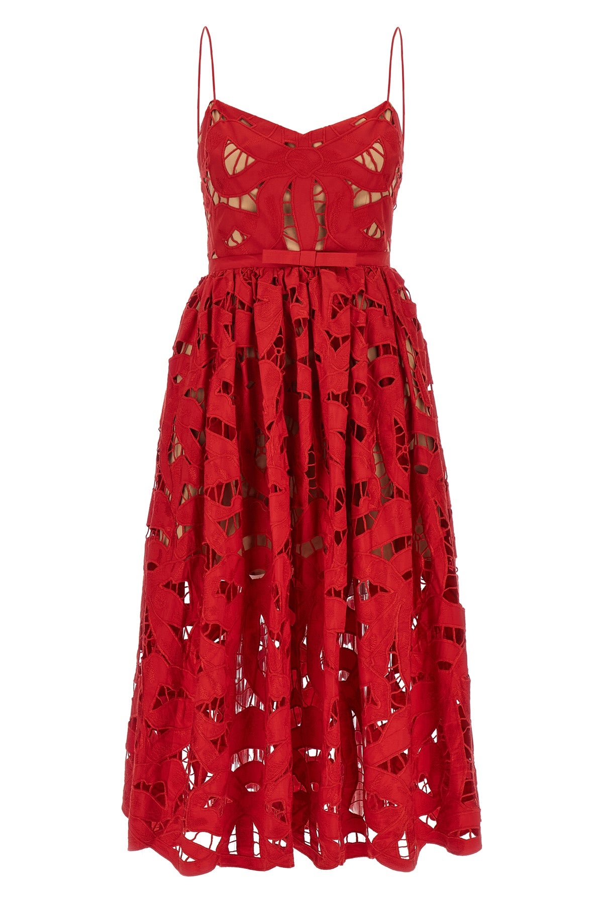 'Red Bow Embroidered Midi'