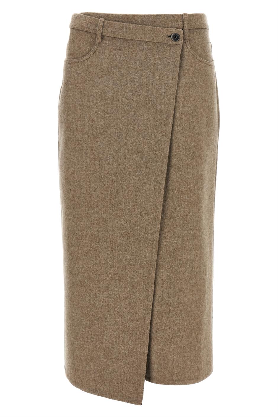 【関税＆送料込み】Brunello Cucinelli 'Wrapped' Skirt BRUNELLO CUCINELLI Organza-trimmed cotton-blend midi wrap