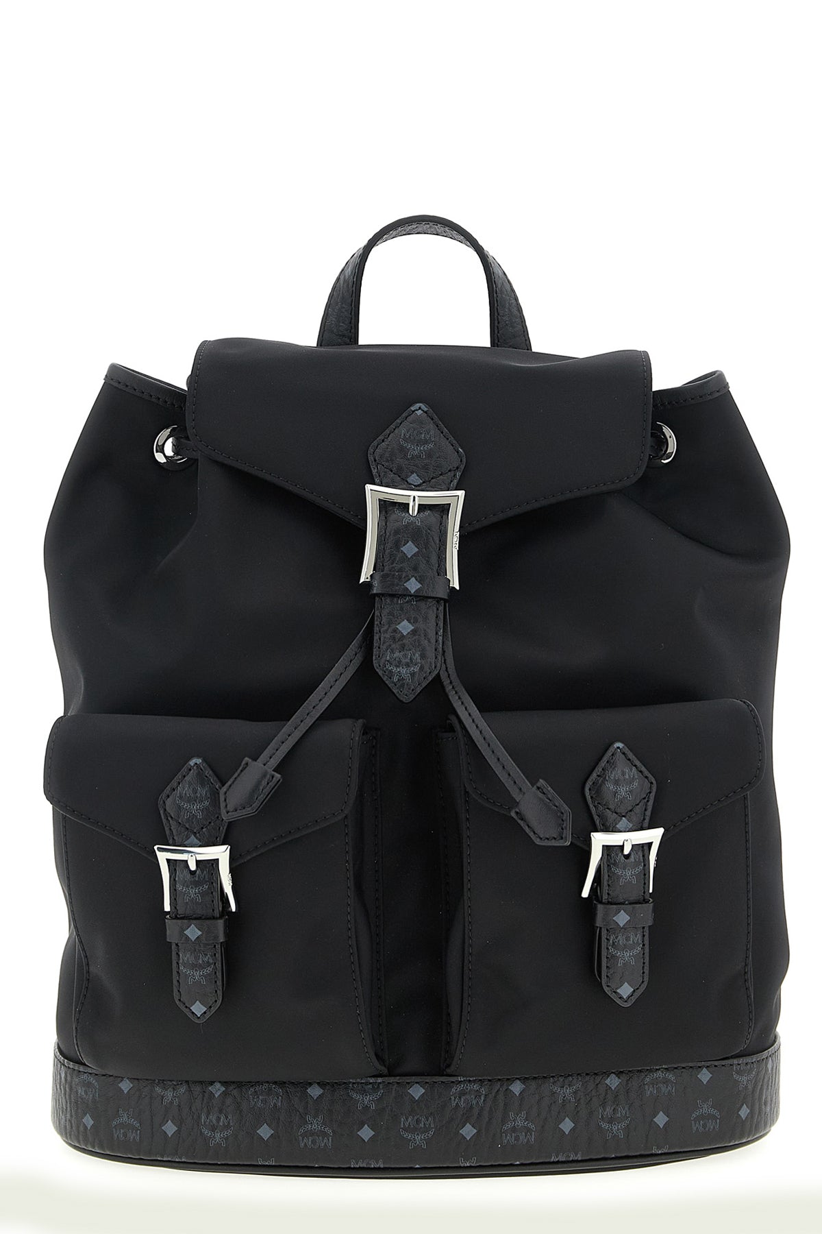 良品✨エムシーエム バックパック リュック ロゴ フラップ レザー 黒 O191 美品】 正規品 MCM エムシーエム リュック スタッズ 黒 ブラック