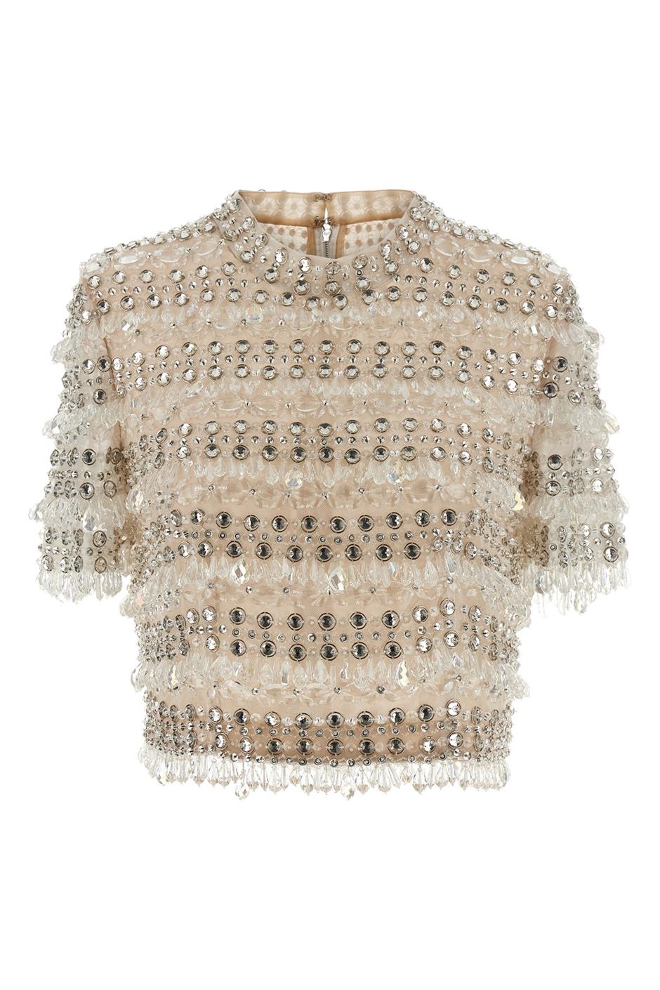 'Crystal-Embroidered Crop' トップ