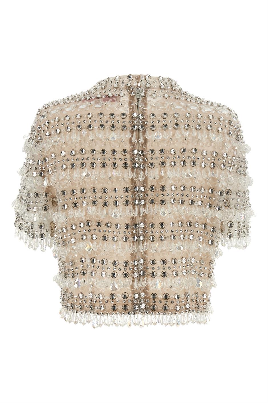 'Crystal-Embroidered Crop' トップ