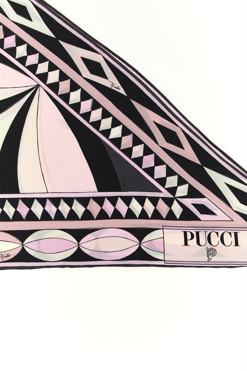 エミリオプッチ PUCCI スカーフ フリンジ 三角形 ブルー グリーン シルク エミリオプッチ PUCCI スカーフ フリンジ 三角形 ブルー