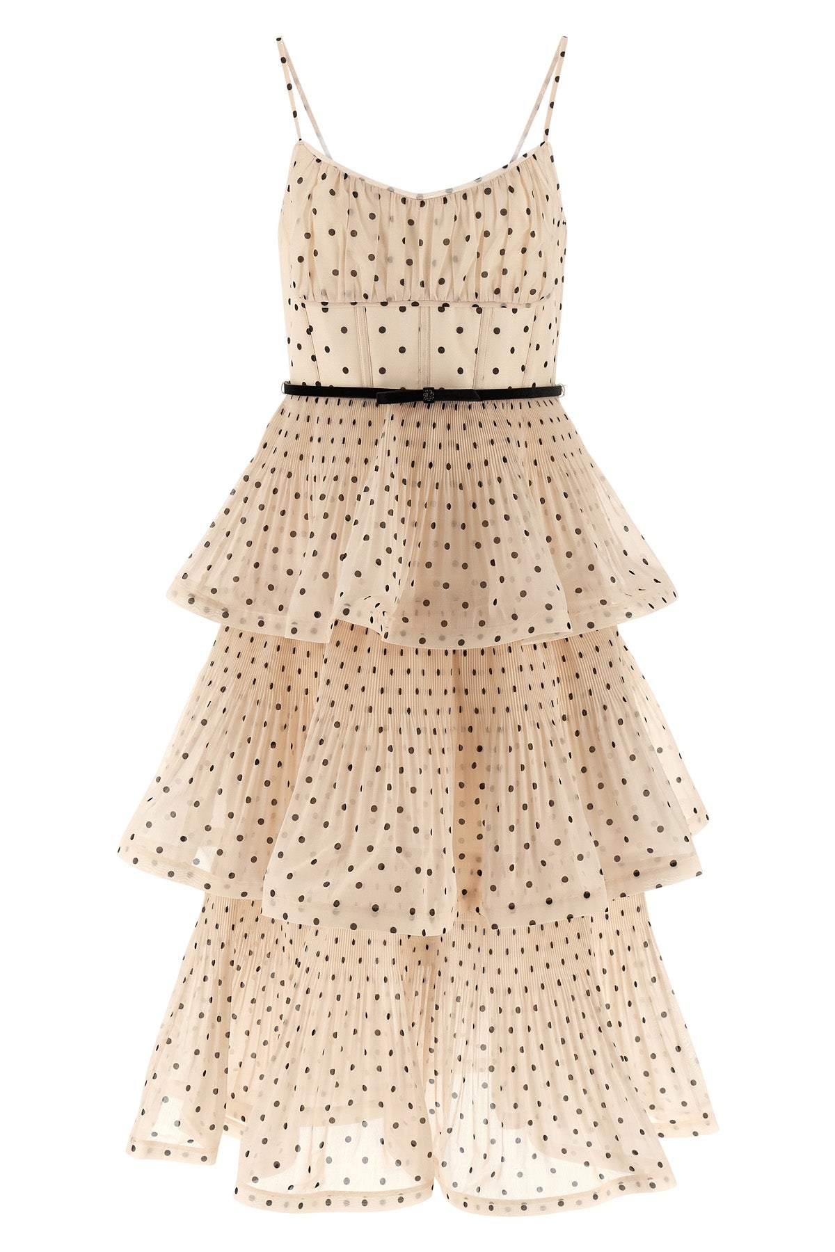 'Pleated Tiered Midi' ドレス
