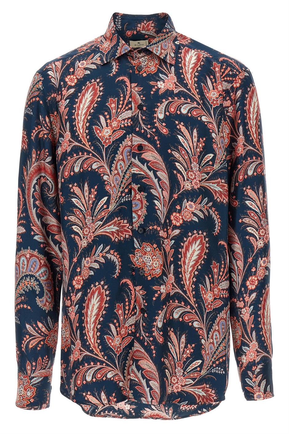 美品　エトロ　シルク100 ペイズリー　王宮　ローズ　花柄　ロゴプリント Etro/エトロ｜ペイズリー シルク シャツ