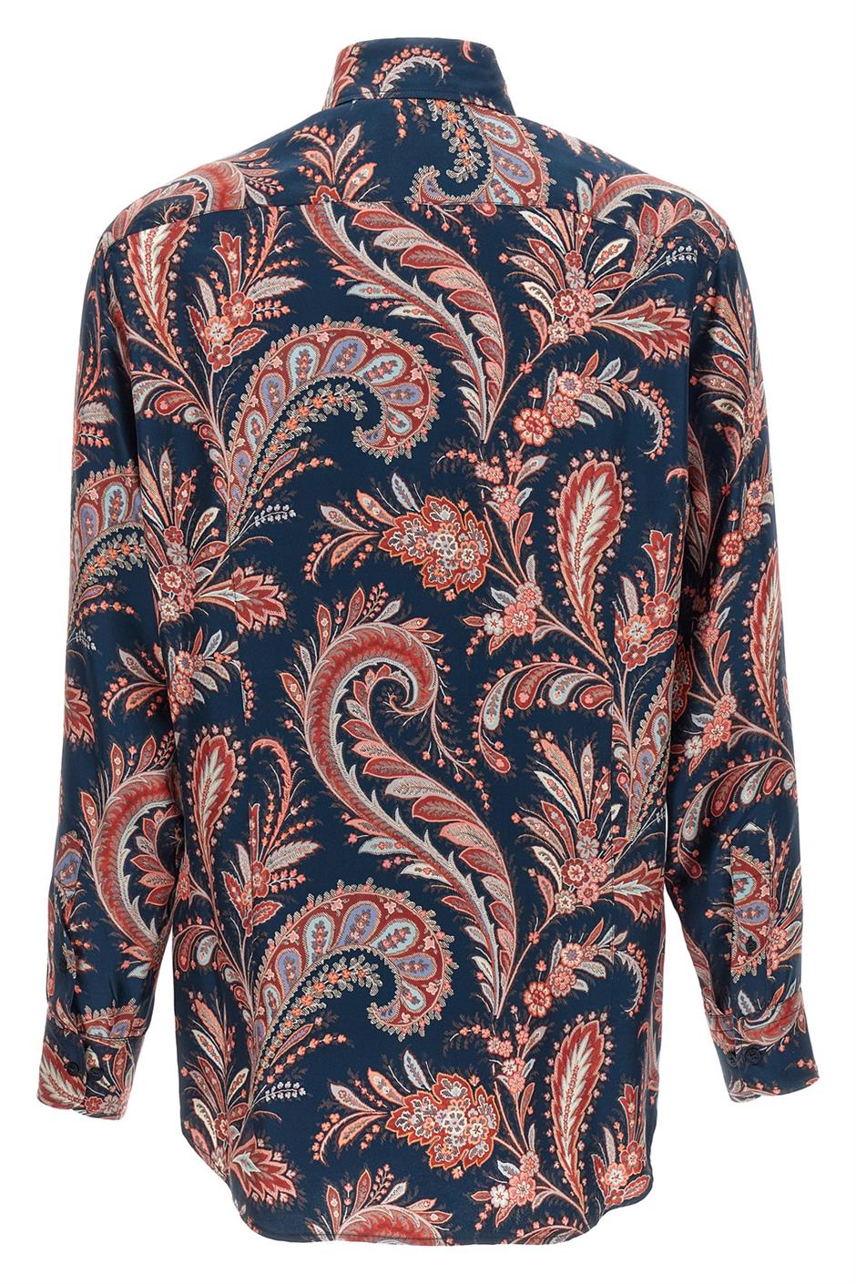 美品　エトロ　シルク100 ペイズリー　王宮　ローズ　花柄　ロゴプリント Etro/エトロ｜ペイズリー シルク シャツ