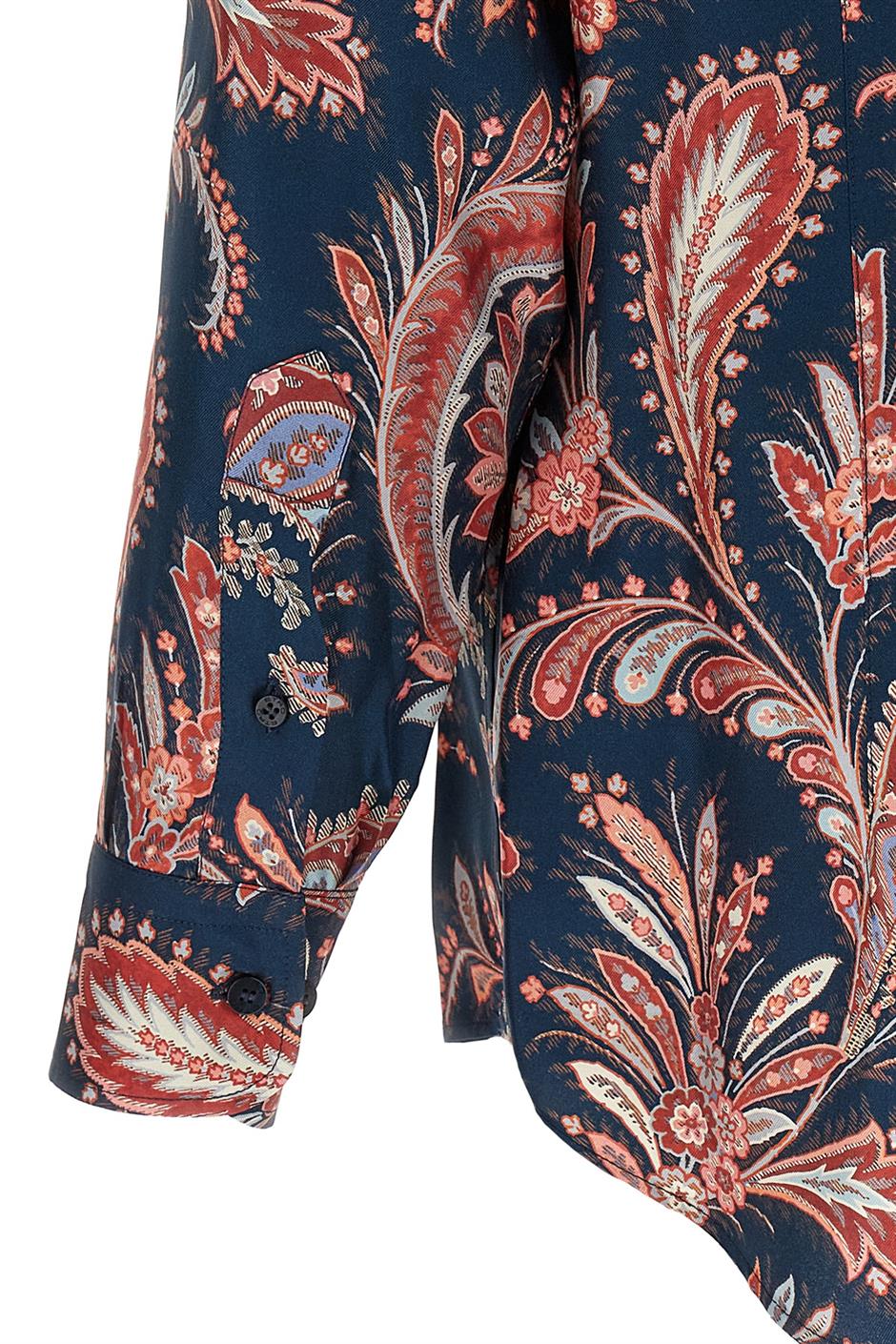 美品　エトロ　シルク100 ペイズリー　王宮　ローズ　花柄　ロゴプリント Etro/エトロ｜ペイズリー シルク シャツ