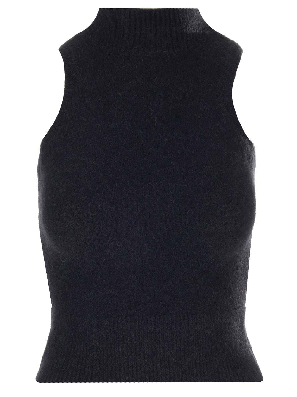 ブラック アルパカ ウール ニット スリーブレス フィット トップ