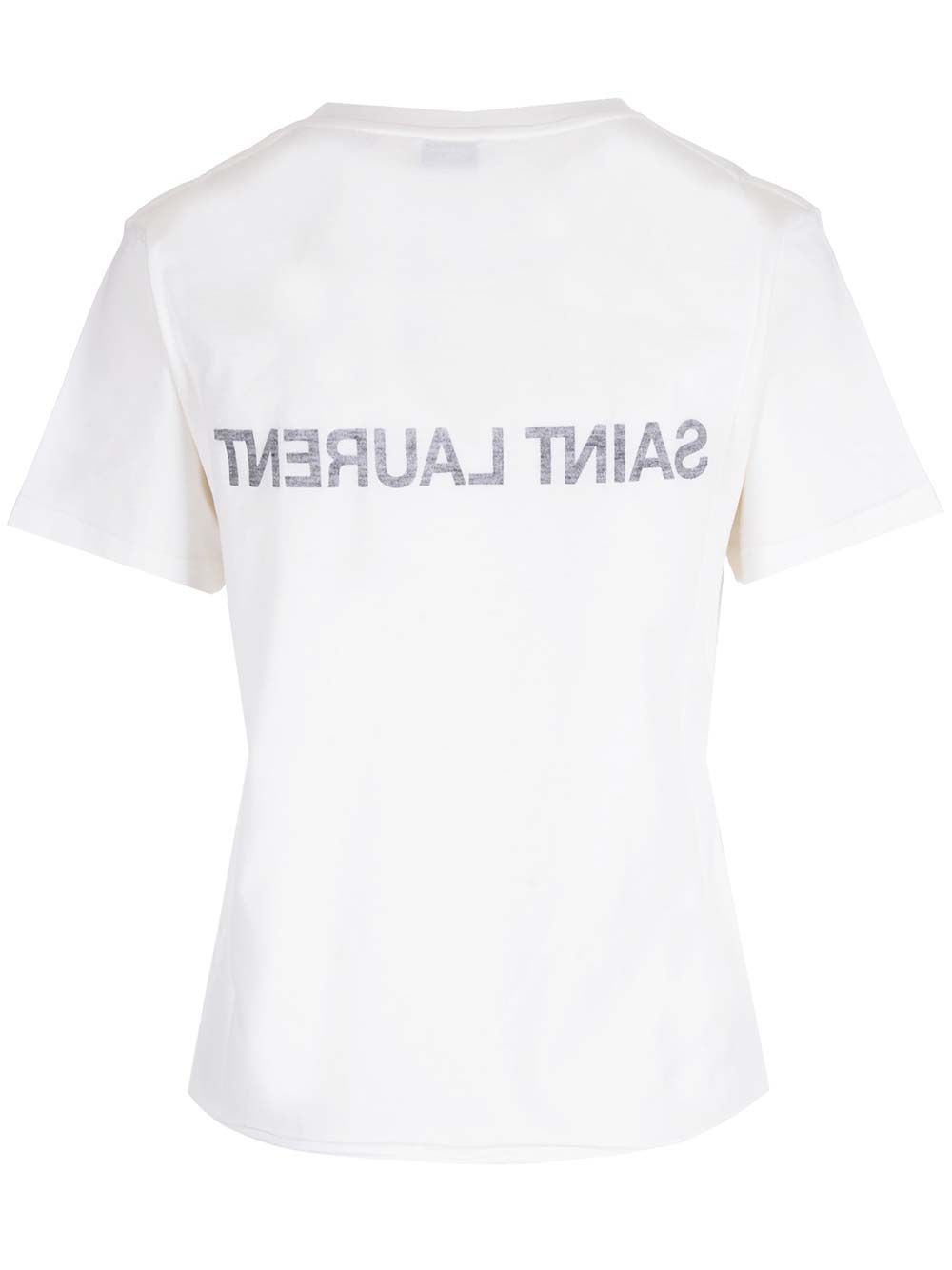 ホワイト Tシャツ サン ローラン イン コットン ウィズ リバース プリント ロゴ オン フロント アンド バック