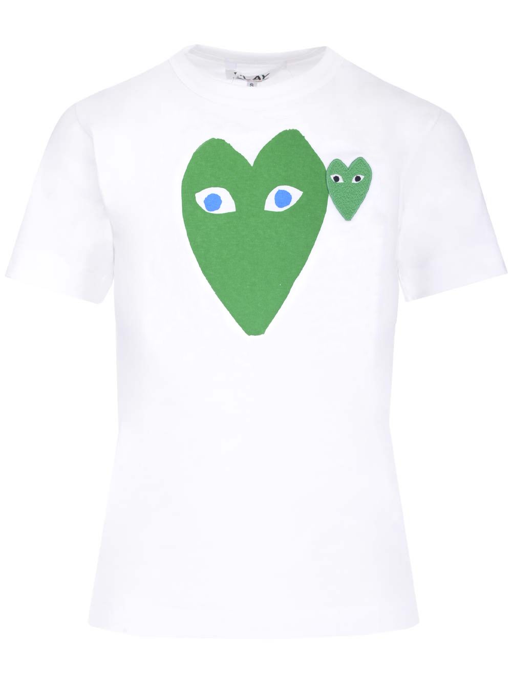 スリム フィット Tシャツ コム デ プレイ イン ホワイト コットン ジャージ ウィズ グリーン ハート