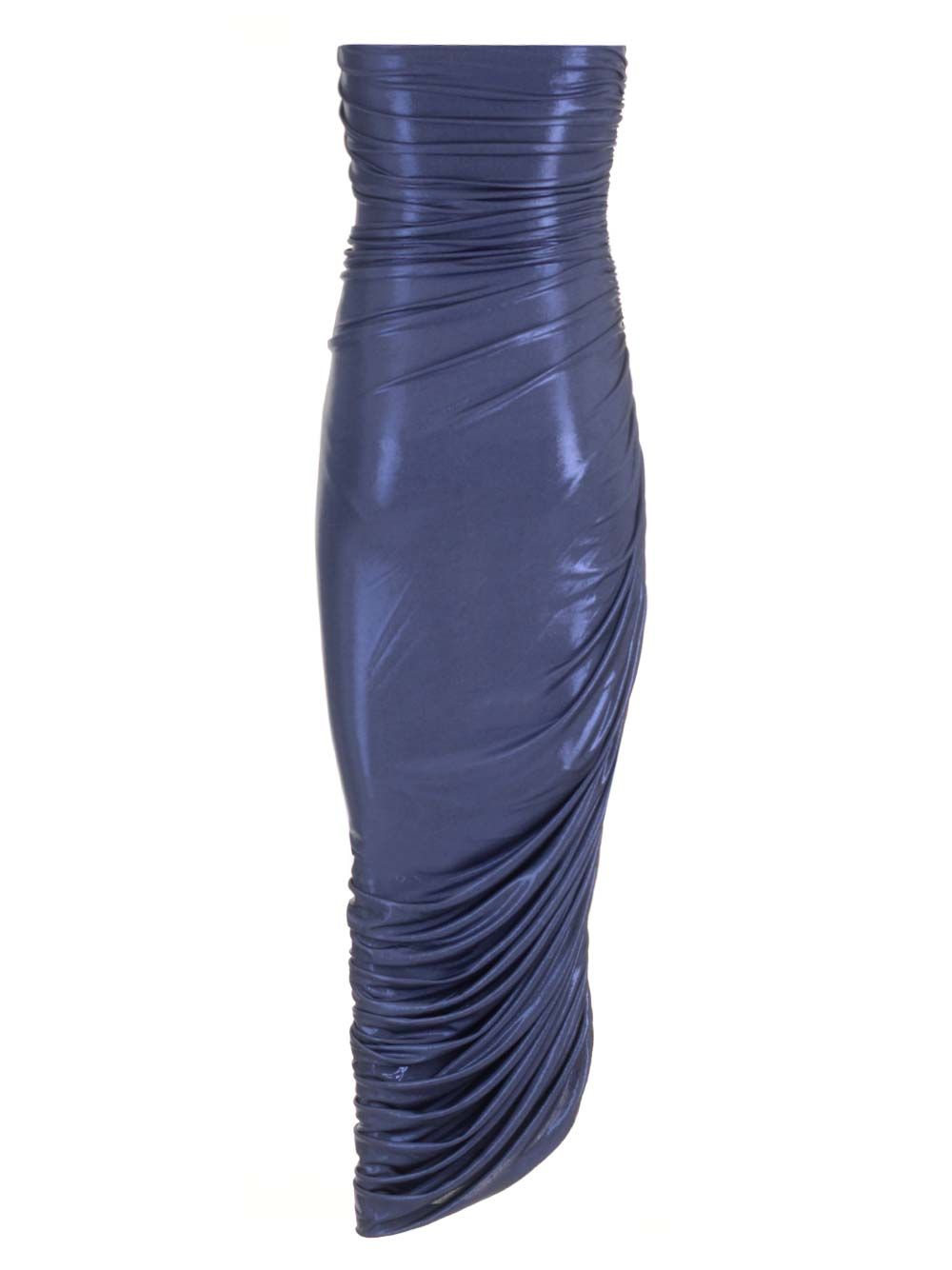 DIANA ドレス イン メタリック ブルー ストレッチ NORMA KAMALI
