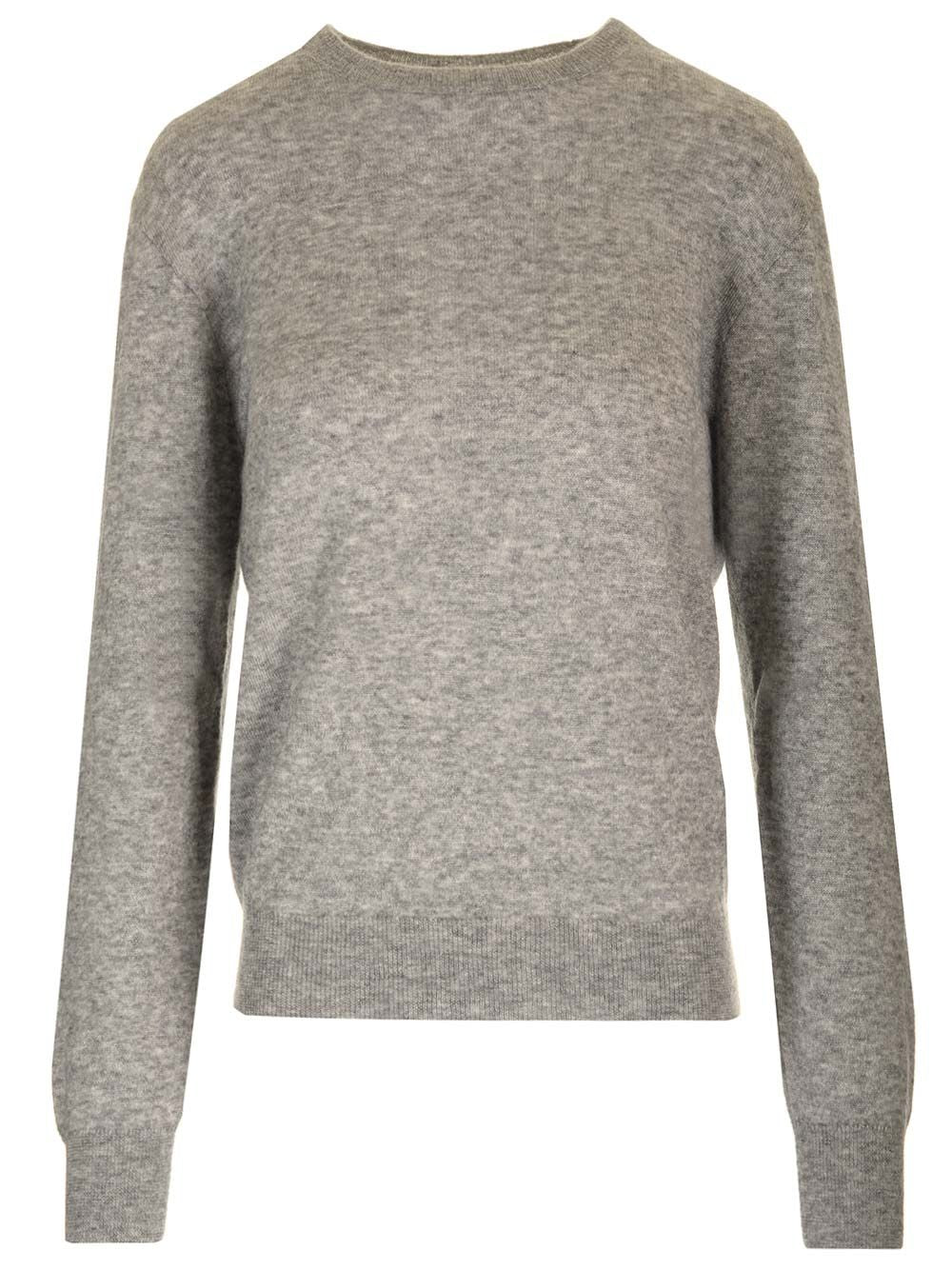 グレー メランジ カシミア アンド シルク クルーネック セーター サン