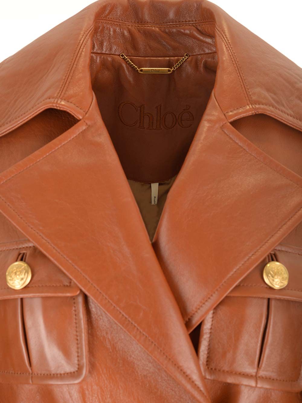 Chloe/クロエ｜ロング トレンチ コート イン ブラウン レザー