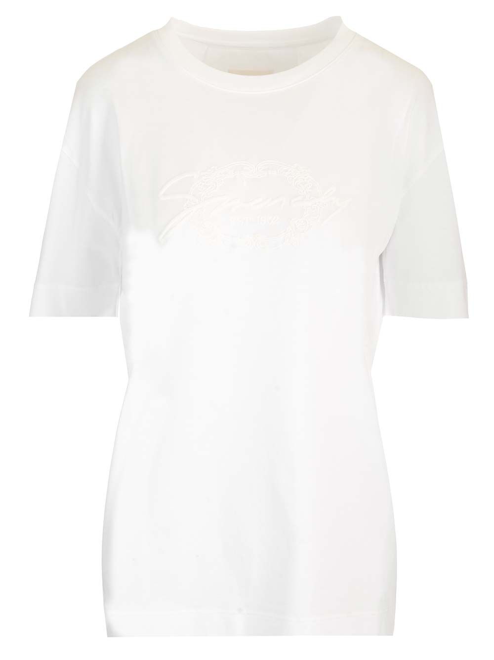 ホワイト クルーネック コットン ロゴ Tシャツ ジバンシィ ウィズ レタリング