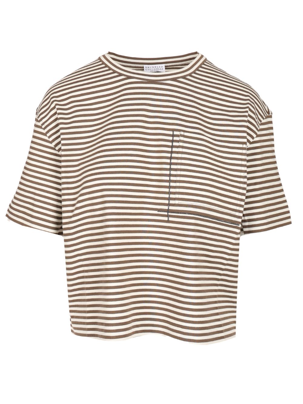 ストライプ コットン ジャージ クロップ Tシャツ ブルネロ クチネリ