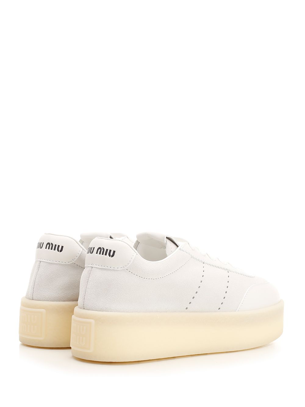 ホワイト レザー スエード スニーカー MIU MIU ウィズ 4 CM ハイ ソール