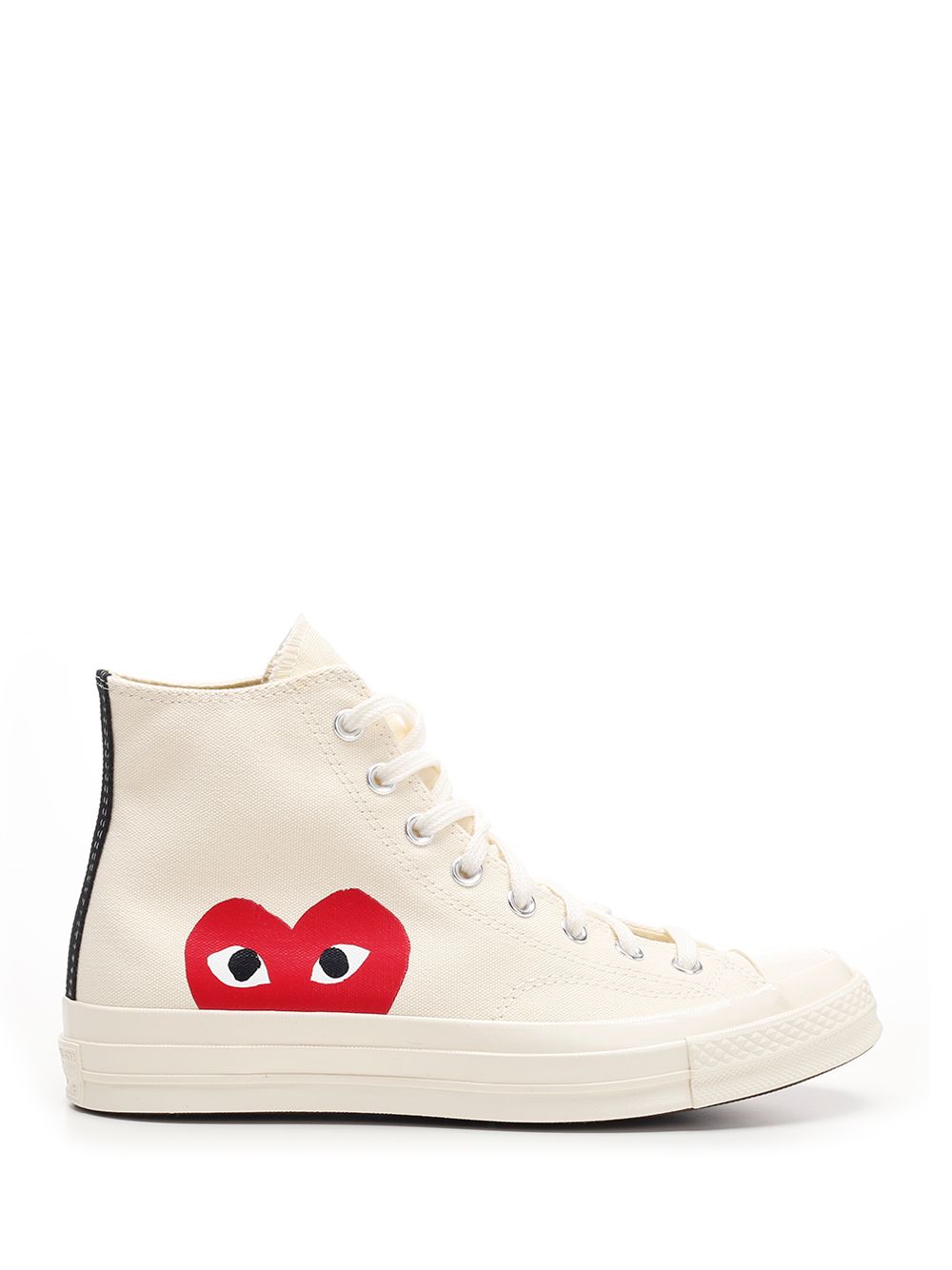 ホワイト ALL STAR Chuck Taylor オールスター チャックテイラー ハイカット コンバース イン コットン ファブリック ウィズ レッド ハート プリント アンド ホワイト ラバー ソール コム デ ギャルソン
