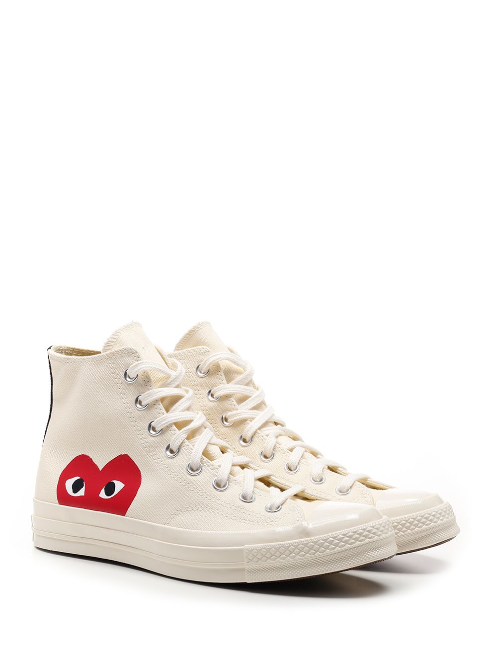 ホワイト ALL STAR Chuck Taylor オールスター チャックテイラー ハイカット コンバース イン コットン ファブリック ウィズ レッド ハート プリント アンド ホワイト ラバー ソール コム デ ギャルソン
