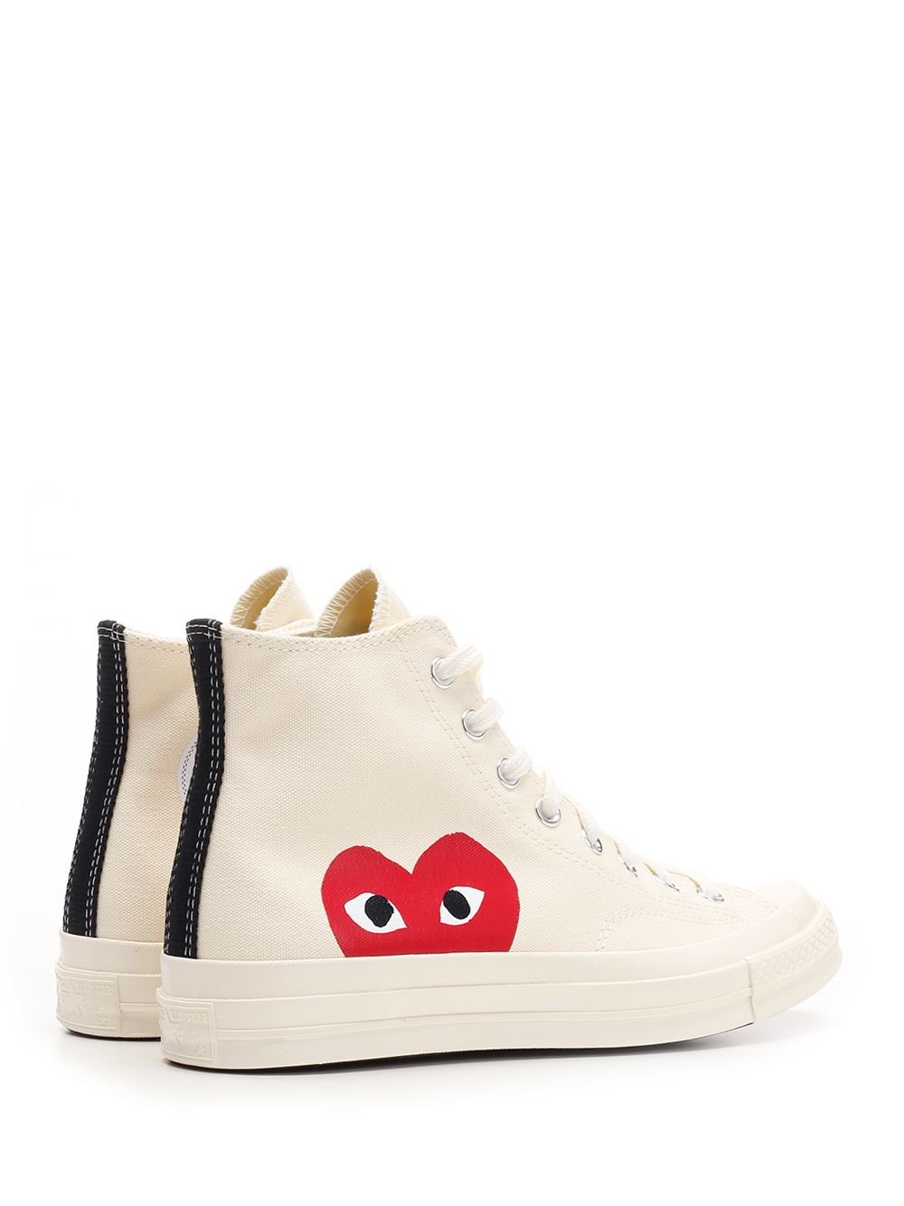 ホワイト ALL STAR Chuck Taylor オールスター チャックテイラー ハイカット コンバース イン コットン ファブリック ウィズ レッド ハート プリント アンド ホワイト ラバー ソール コム デ ギャルソン