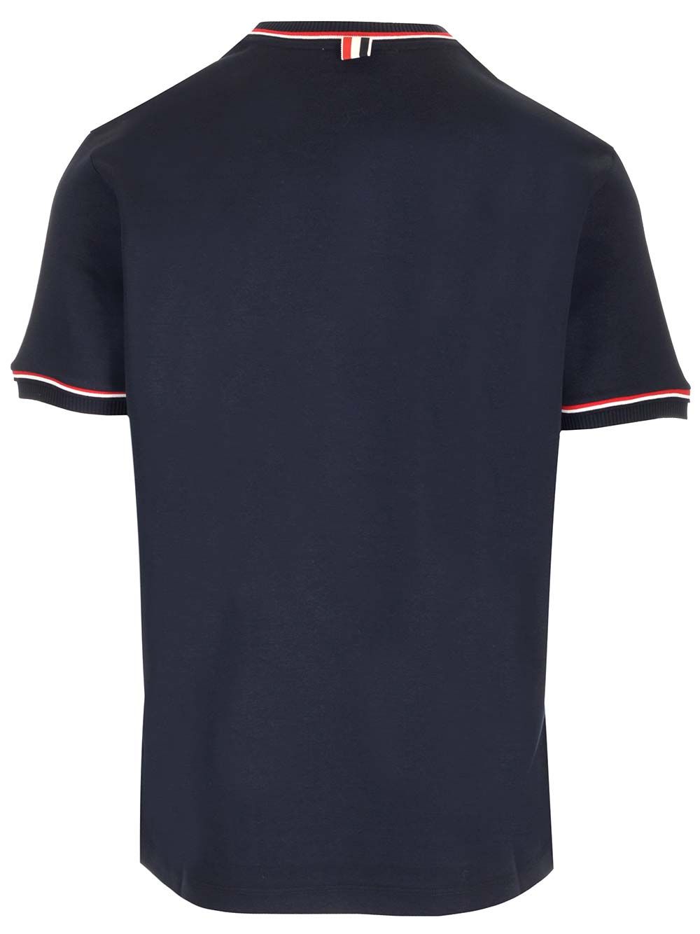 ブルー コットン スリム フィット Tシャツ トム ブラウン ウィズ ホワイト アンド レッド ストライプ