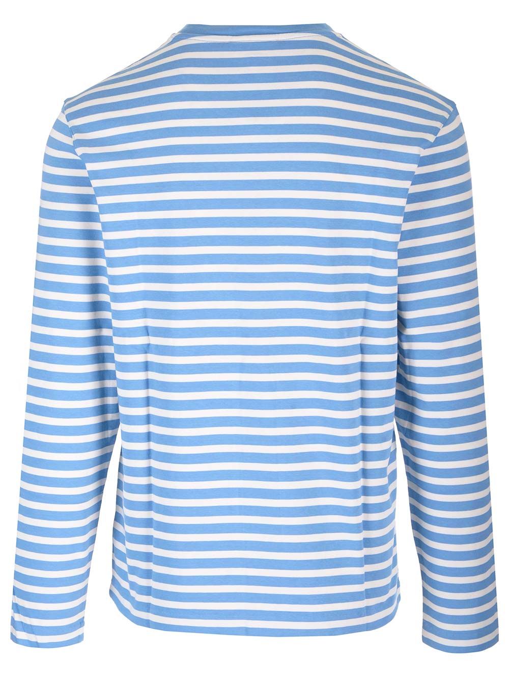 ロングスリーブ クルーネック Tシャツ イン ライト ブルー アンド ホワイト ストライプ ジャージ メゾン