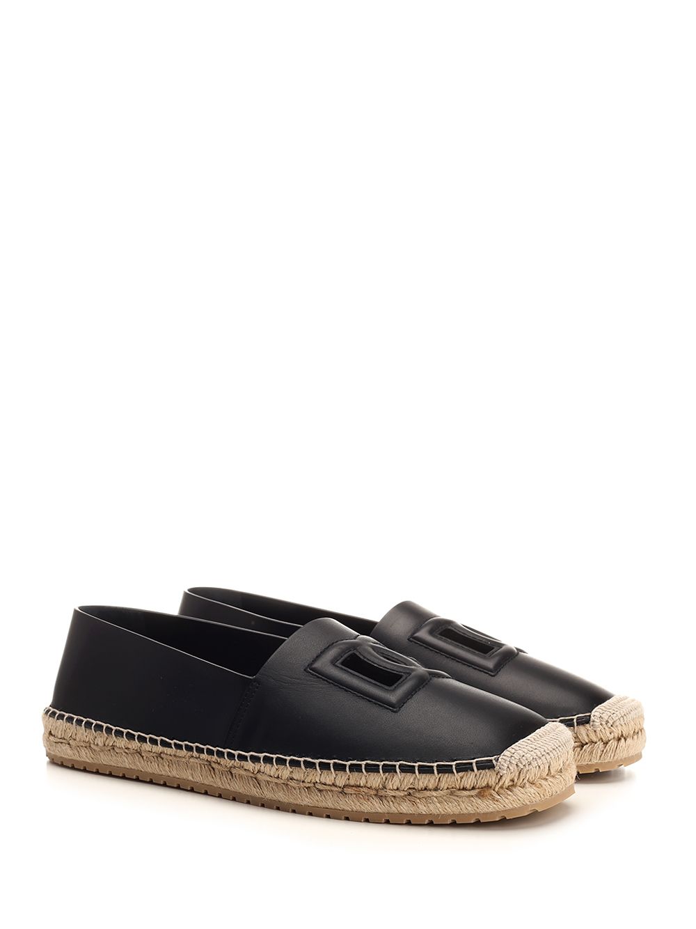 ブラック ナッパ エスパドリーユ ウィズ ストロー アンド ラバー ソール DOLCE & GABBANA