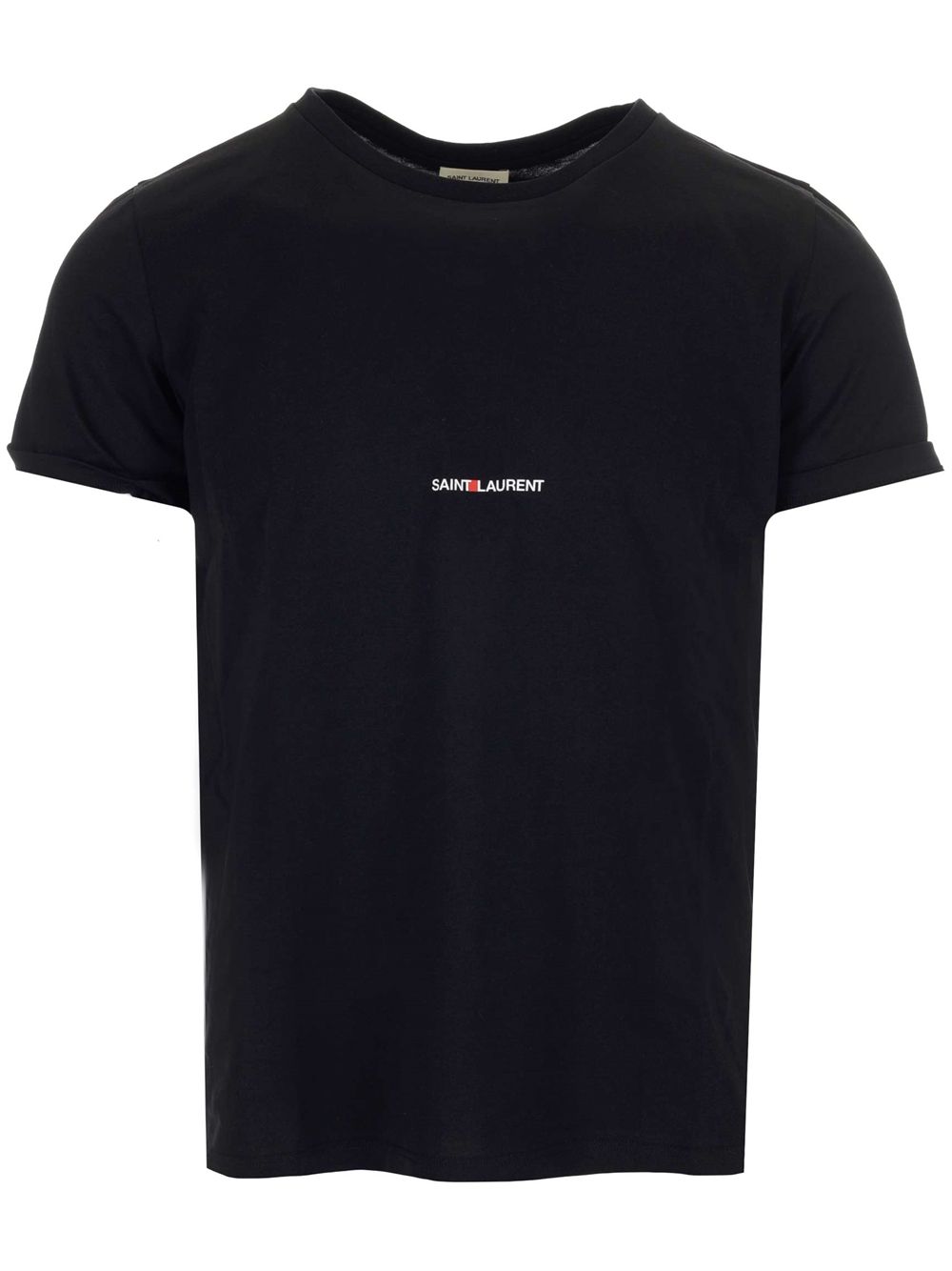 クルー ネック ブラック コットン Tシャツ サン ローラン フューチャリング プリント ロゴ オン