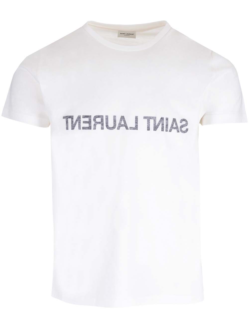 ホワイト ショートスリーブ クルー ネック Tシャツ ウィズ プリント サン ローラン ロゴ