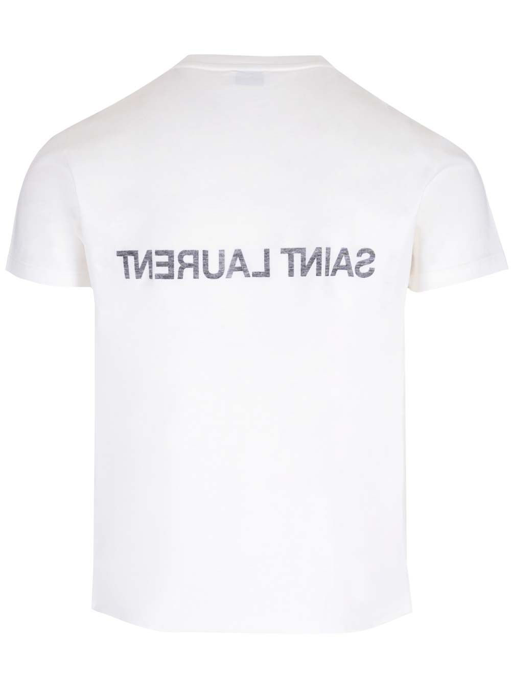 ホワイト ショートスリーブ クルー ネック Tシャツ ウィズ プリント サン ローラン ロゴ