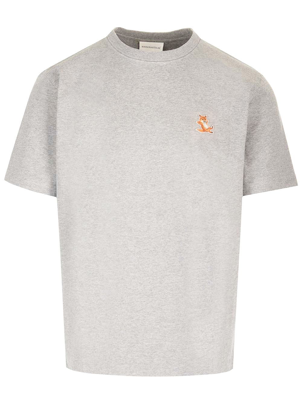 ホワイト クルーネック コットン Tシャツ ウィズ パッチ フォックス メゾン