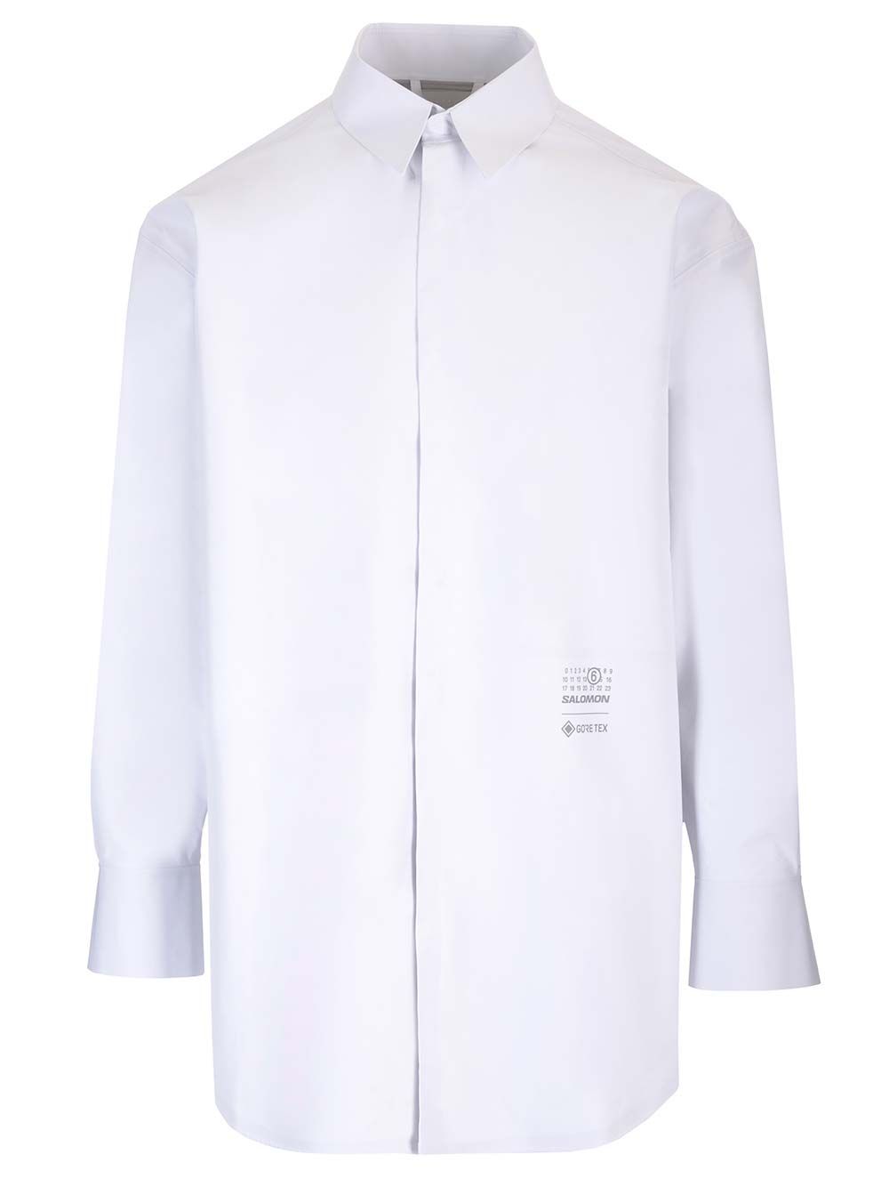 オーバーサイズ ホワイト テクニカル ファブリック シャツ MM6 Maison Margiela ウィズ ヒドゥン ボタン ファスナー