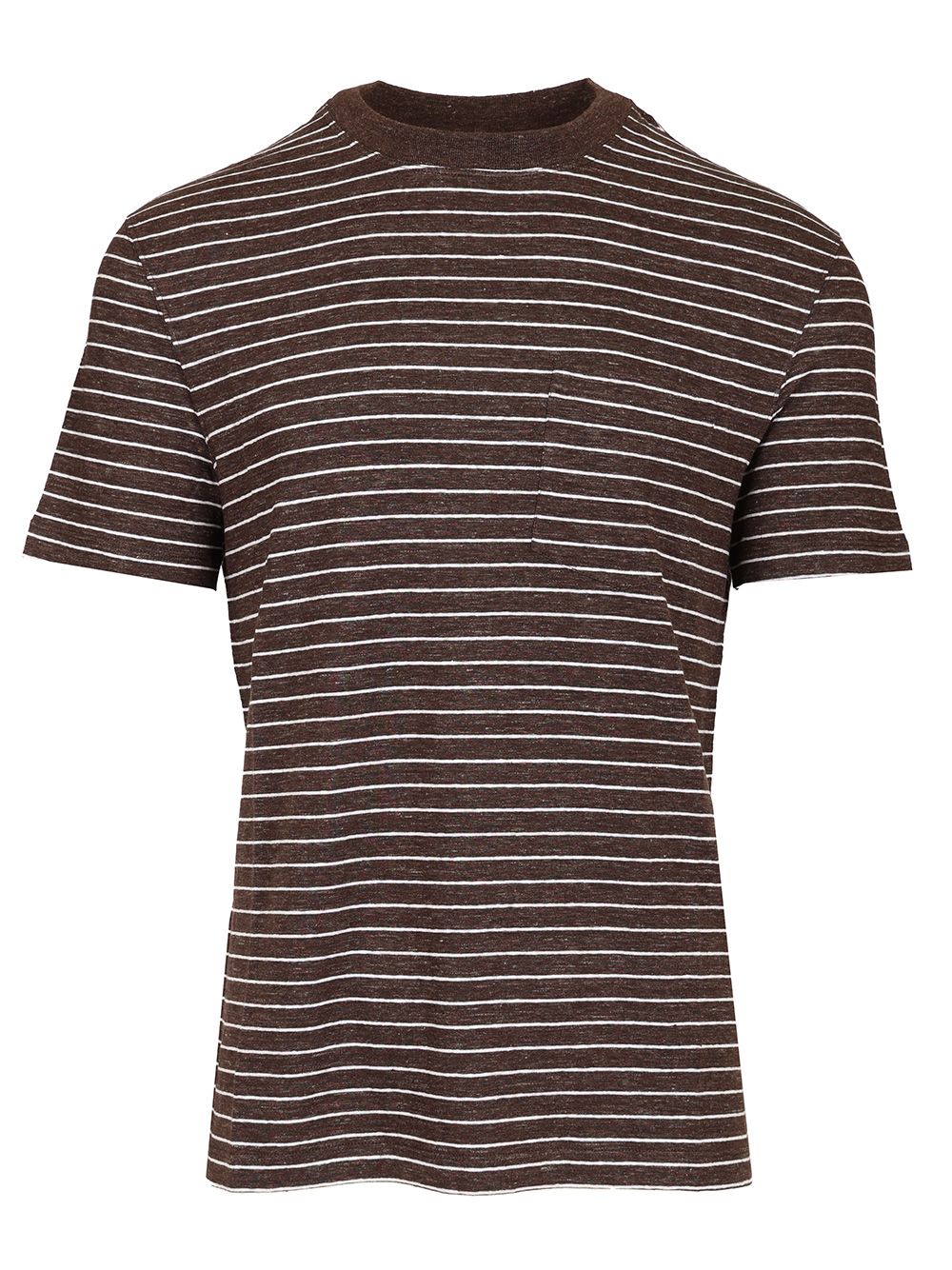 ストレッチ リネン クルー ネック Tシャツ ウィズ ストライプ
