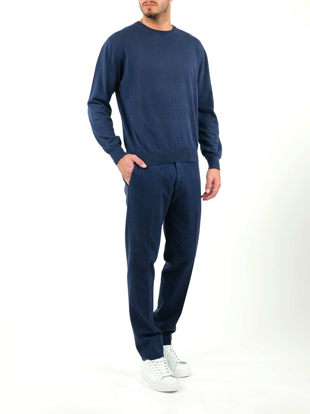 ブルー スカラップ コットン トラウザーパンツ 1902 ウィズ ベルト ループ アンド ポケット