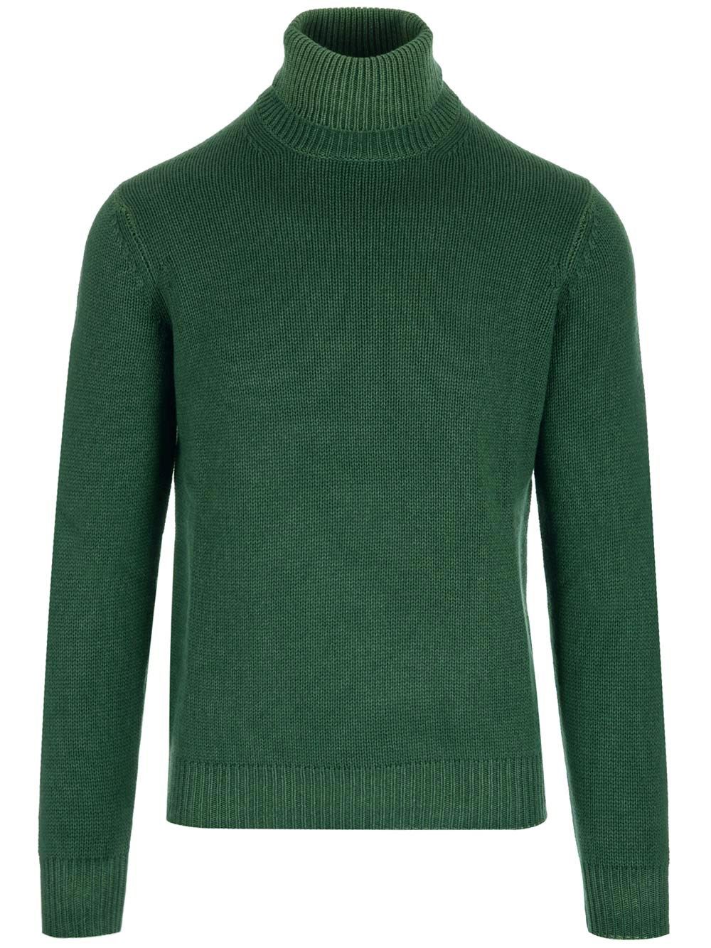 スリム フィット タートルネック 1902 イン グリーン ファイン シルク アンド カシミア