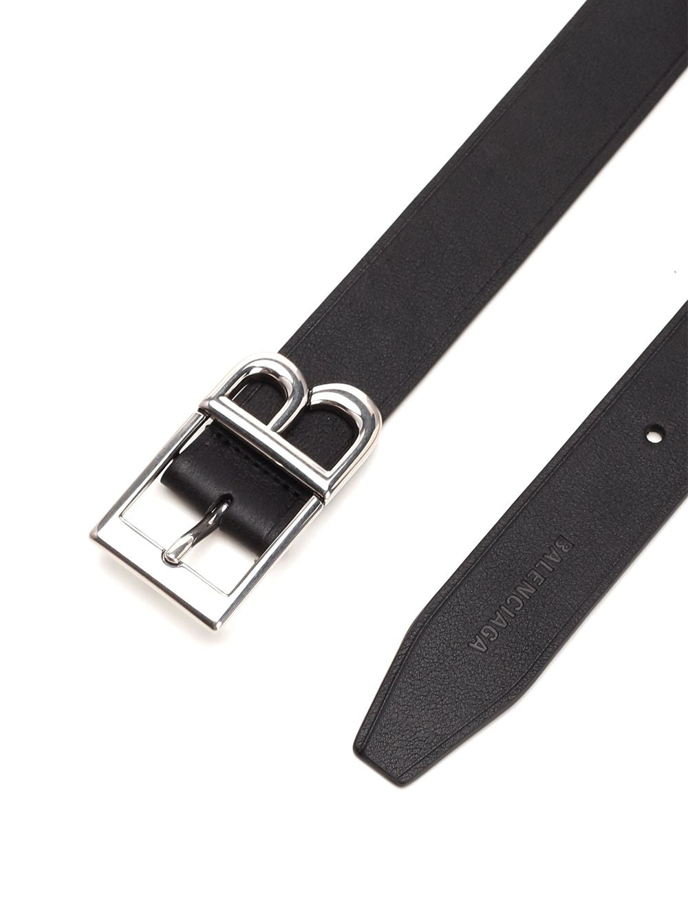 ブラック レザー ベルト ウィズ レクタングル バックル アンド モノグラム