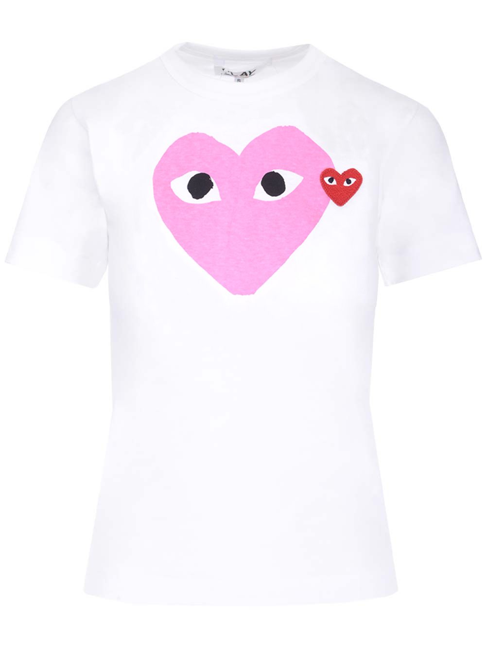 コットン Tシャツ ウィズ ショート スリーブ アンド プリント ピンク ハート アンド スモール エンブロイダード レッド ハート