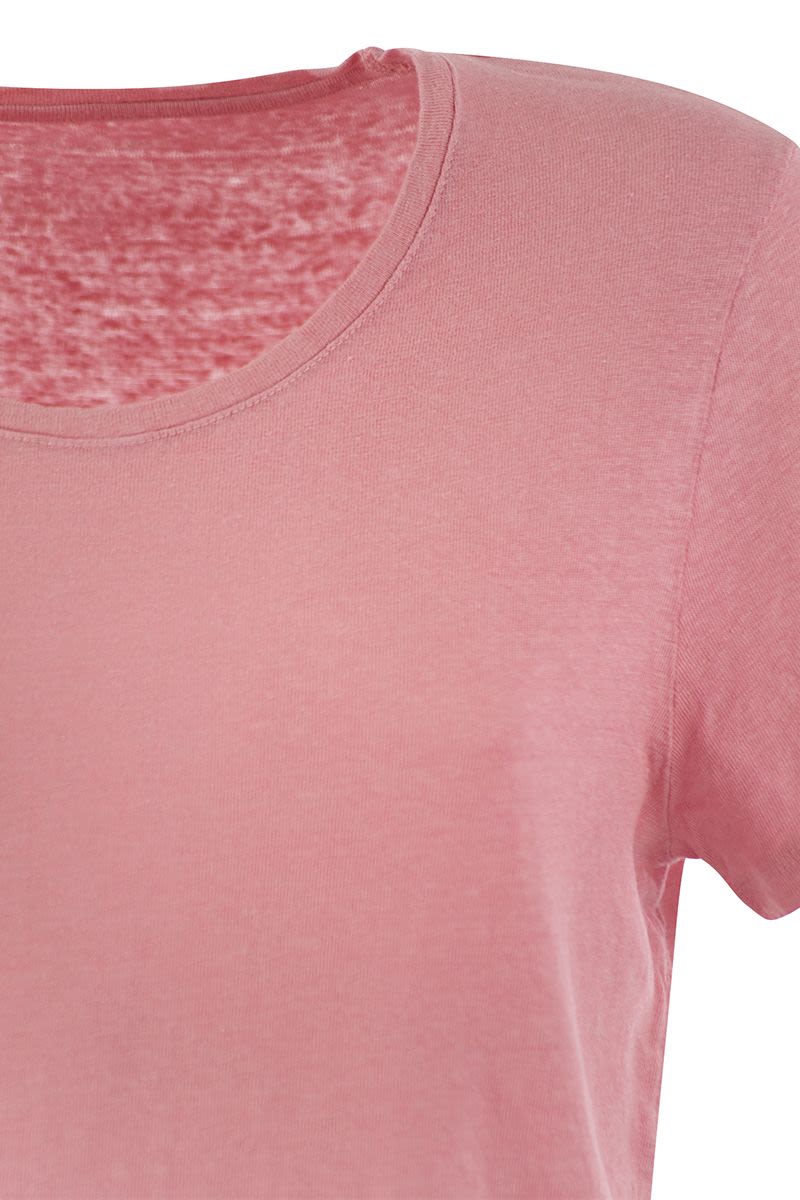 クルーネック Tシャツ イン リネン アンド ショート スリーブ