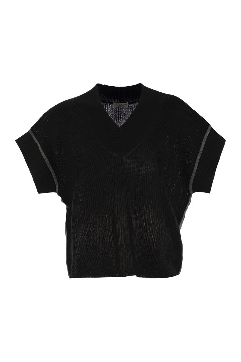 コットン リブ ニット Tシャツ ウィズ プレシャス トリム